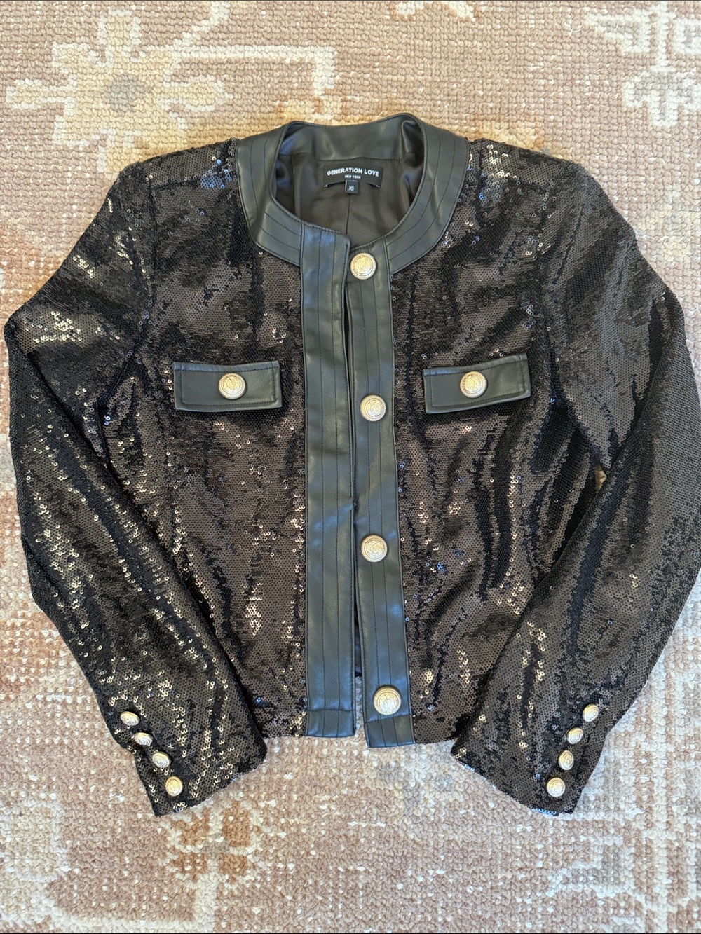 Generation Love Black Sequin Jacket with Gold Buttons - XS
